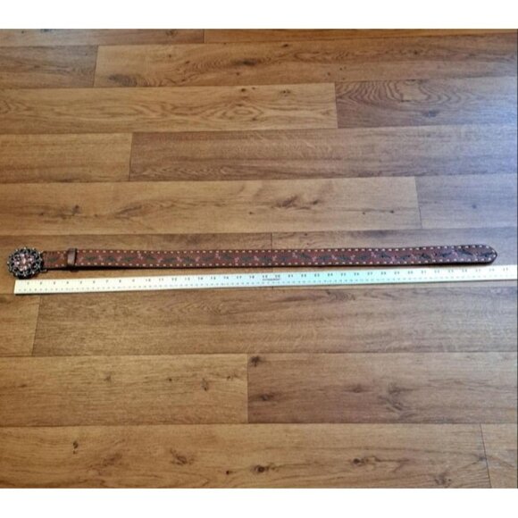 Streets Ahead Vintage Leather Belt Sz S Pink Rhinestone Medallion USA - Picture 10 of 11